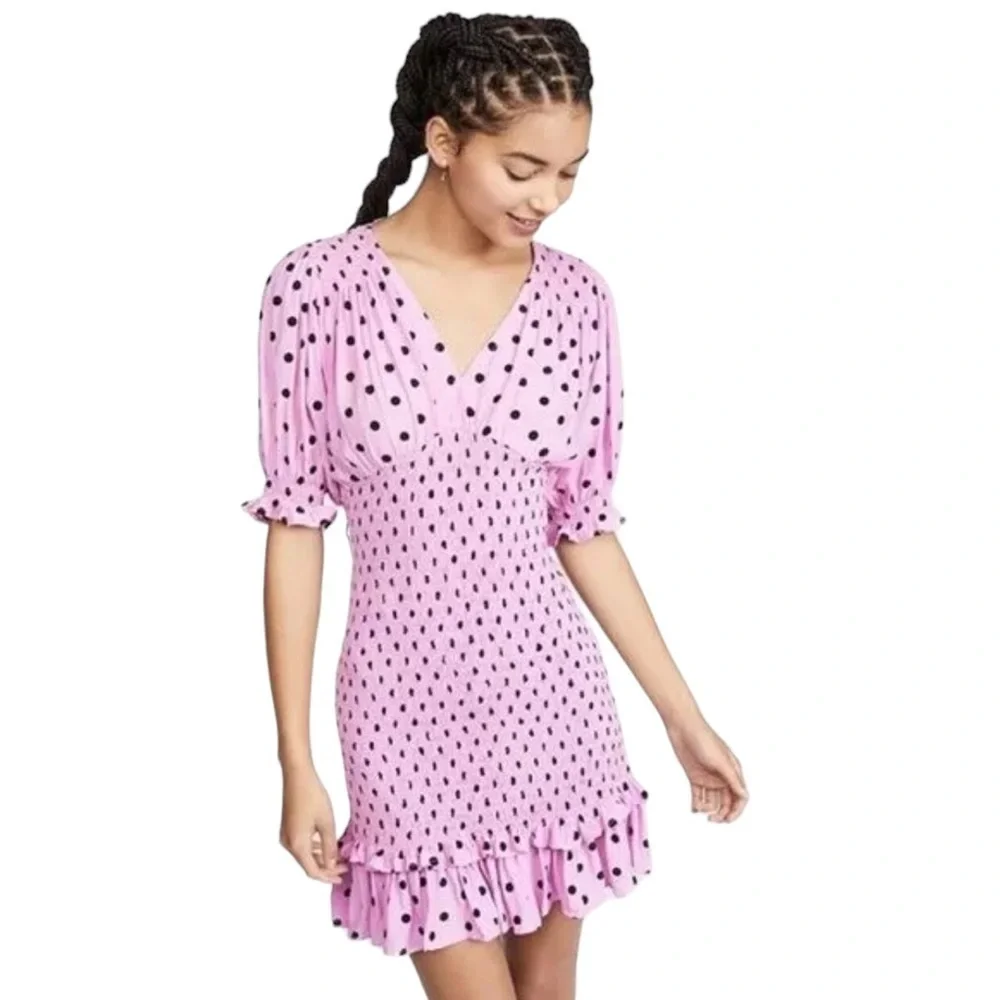 Faithful The Brand Dress Margherita Mini Pink Black Polka Dot Size 4 Small - Picture 2 of 12